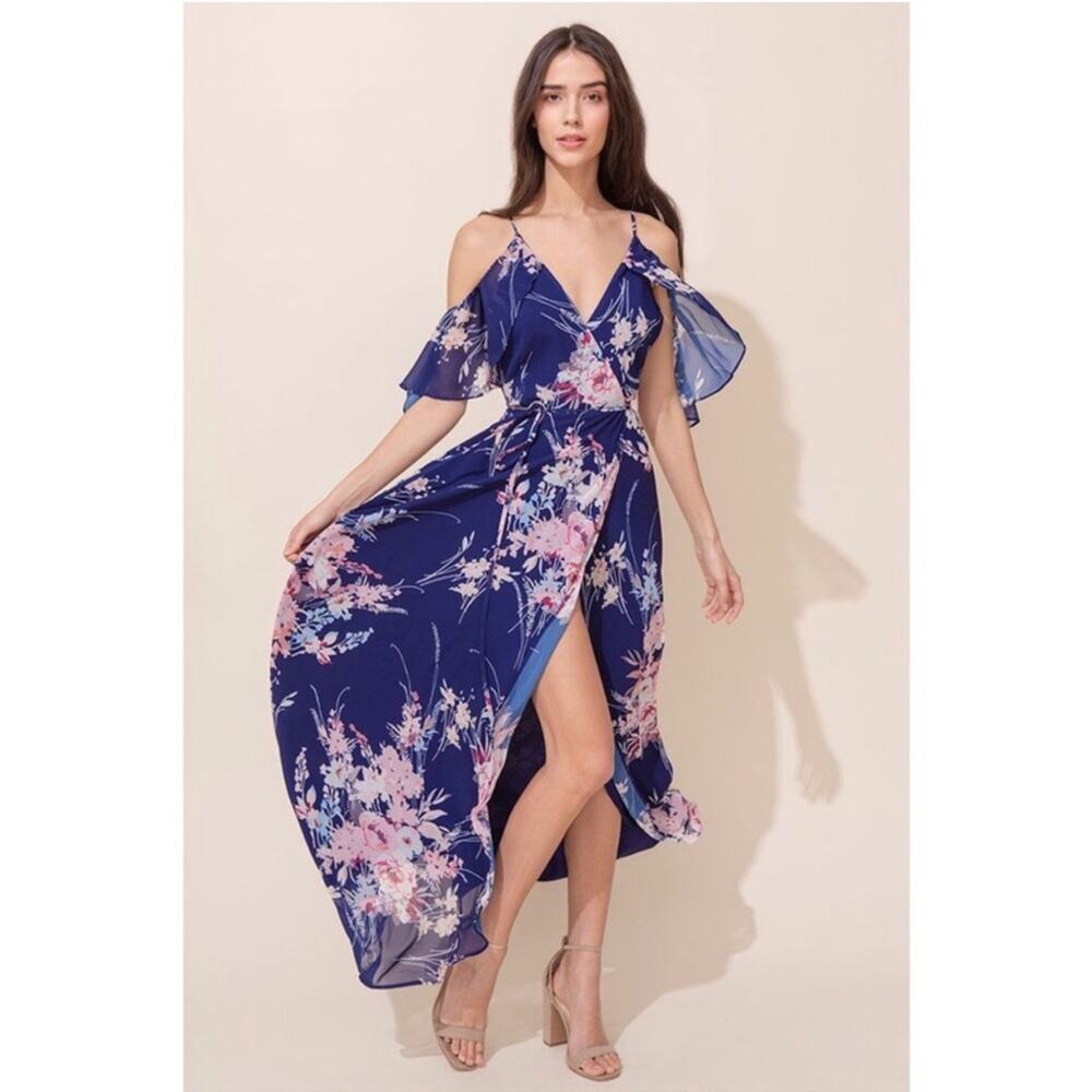 Yumi Kim Endless Love Floral Maxi Wrap Dress in Botanical Garden Navy Size Small